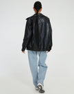 Vegan Leather Jacket Women Oversized with Front Zip