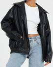 Vegan Leather Jacket Women Oversized with Front Zip