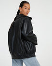 Vegan Leather Jacket Women Oversized with Front Zip