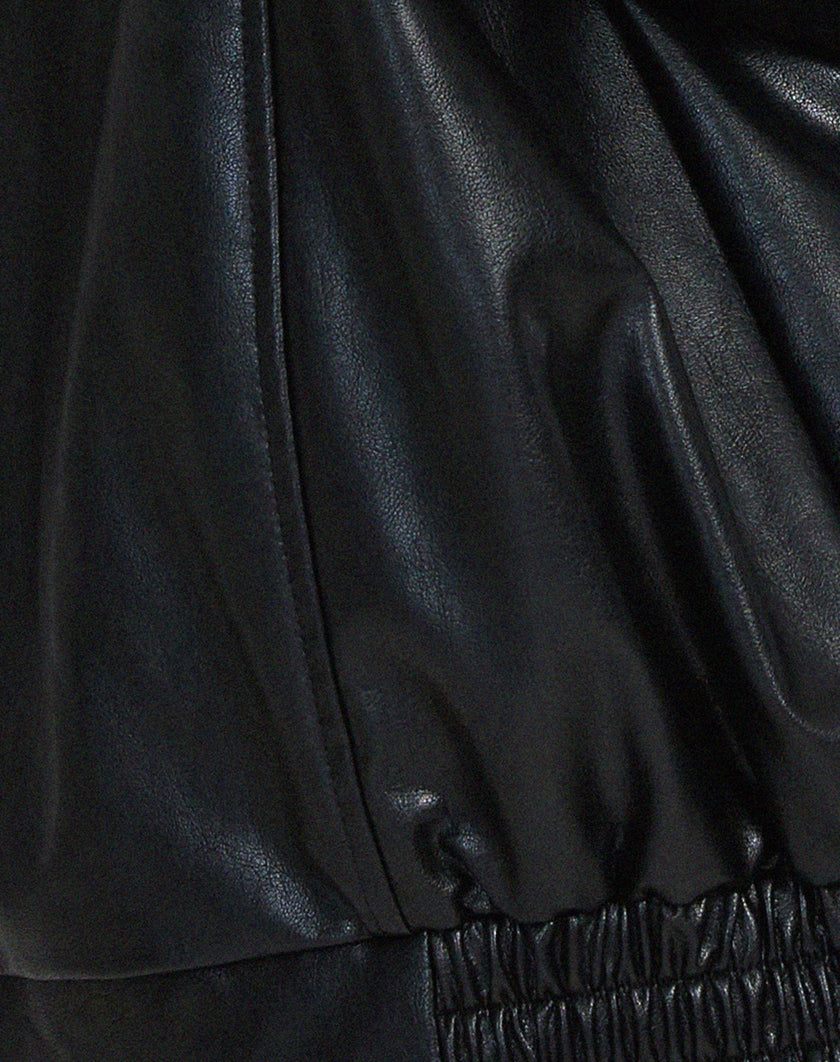 Vegan Leather Jacket Women Oversized with Front Zip