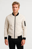 Bomber Jacket Men Two-Tone Contrast Zip Sleeve Pocket Ribbed Collar