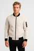 Bomber Jacket Men Two-Tone Contrast Zip Sleeve Pocket Ribbed Collar