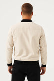 Bomber Jacket Men Two-Tone Contrast Zip Sleeve Pocket Ribbed Collar