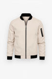 Bomber Jacket Men Two-Tone Contrast Zip Sleeve Pocket Ribbed Collar