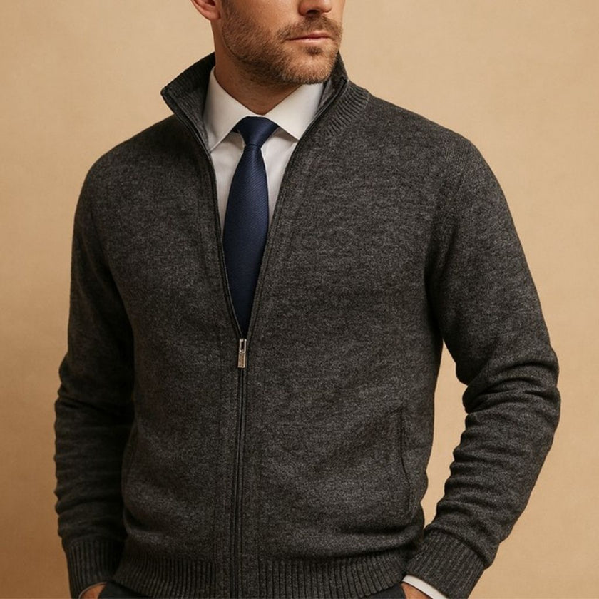 Wool Blend Zip Jacket Men Stand Collar Regular Fit