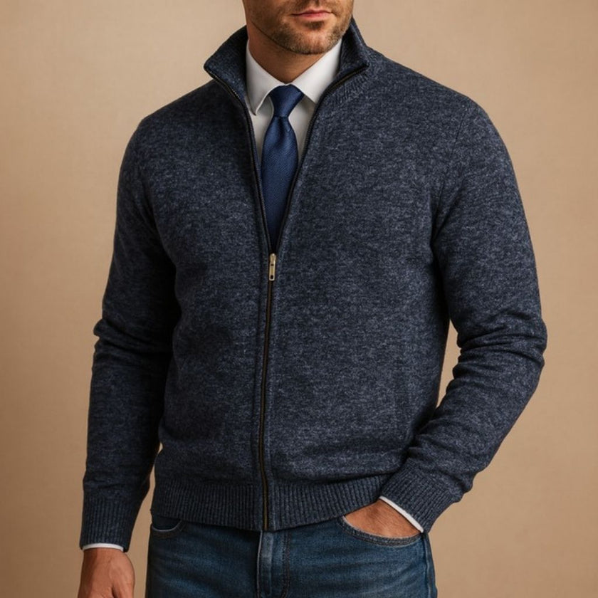 Wool Blend Zip Jacket Men Stand Collar Regular Fit