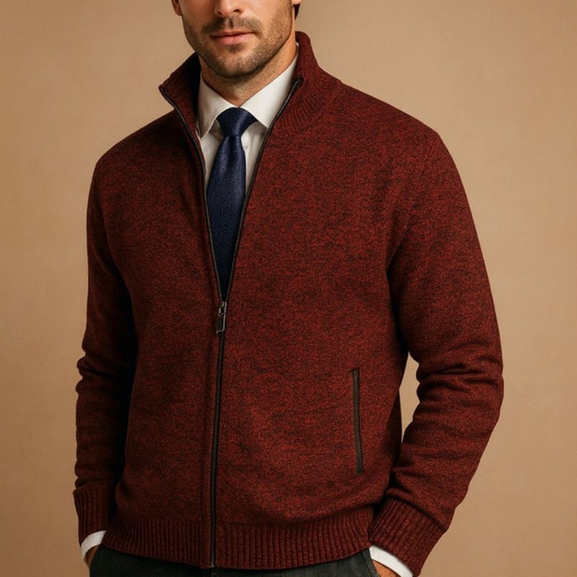 Wool Blend Zip Jacket Men Stand Collar Regular Fit