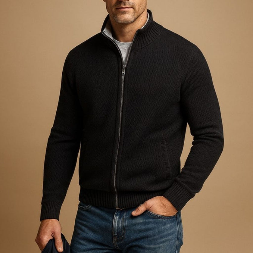 Wool Blend Zip Jacket Men Stand Collar Regular Fit