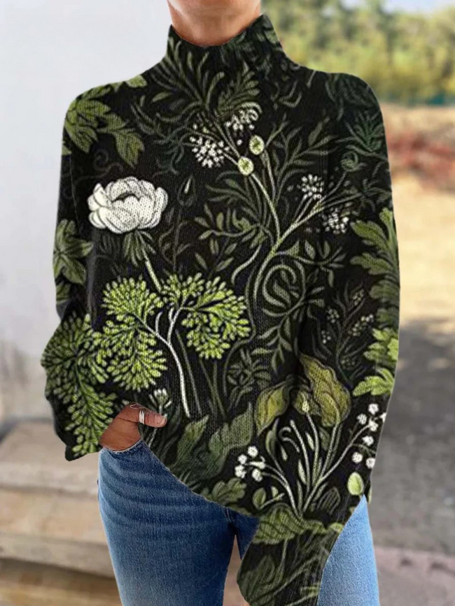 Tess | Women's Versatile Ribbed Floral Turtleneck Sweater Pullover with Knit Classic for Layering