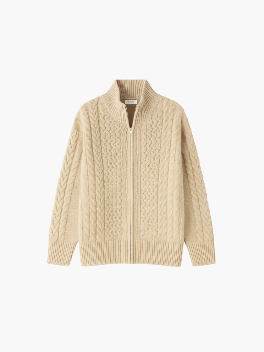 Cardigan Women Wool High Neck Zip Front Quiet Luxury