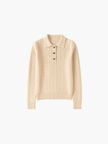 Cable Knit Polo Sweater Women Wool Cashmere Blend Winter