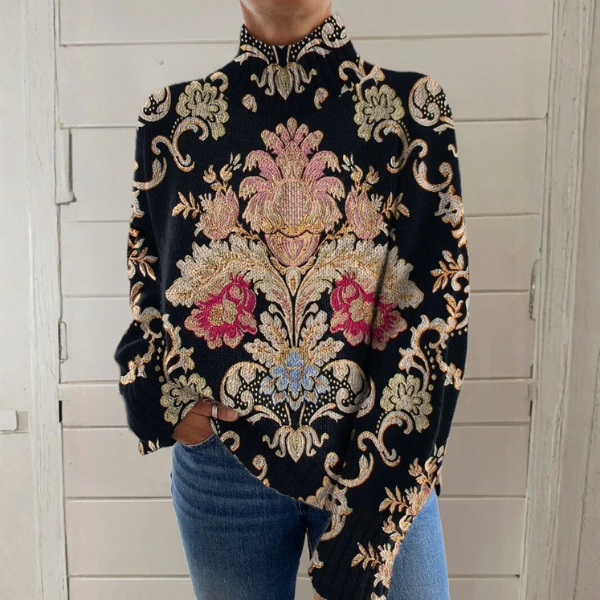 Phoebe | Women's Vintage Ribbed Floral Sweater Pullover with Knit Classic for Layering