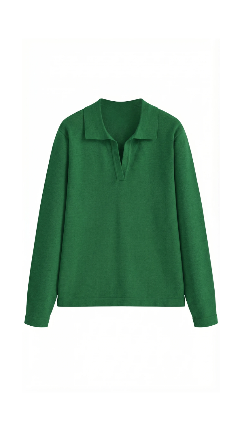 Knit Sweater Women Collared Relaxed Fit Long Sleeve