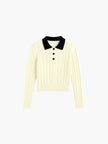 Knit Polo Shirt Women Henley Collar Button Old Money
