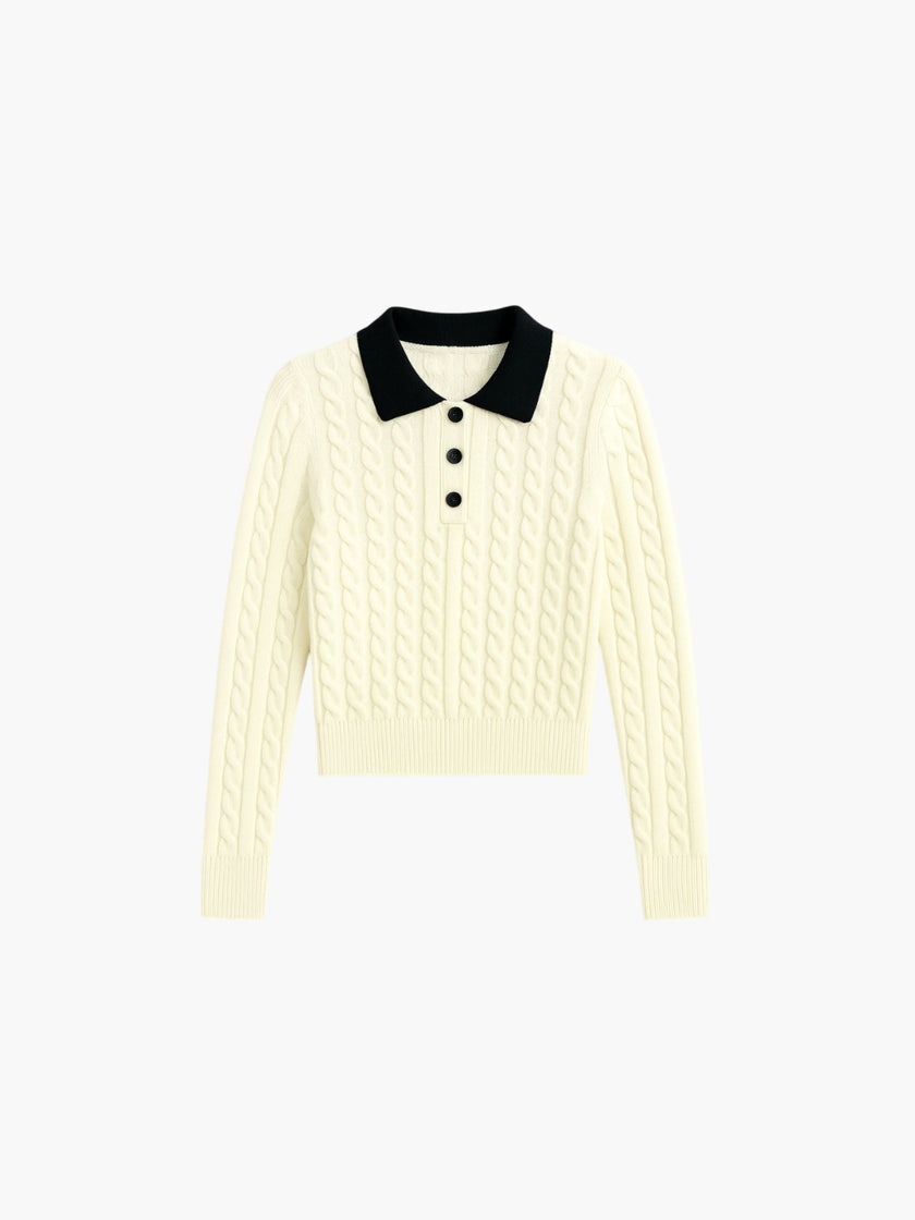 Knit Polo Shirt Women Henley Collar Button Old Money