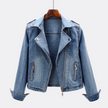 Denim Moto Jacket Women Fitted Zip Front Cropped Cotton