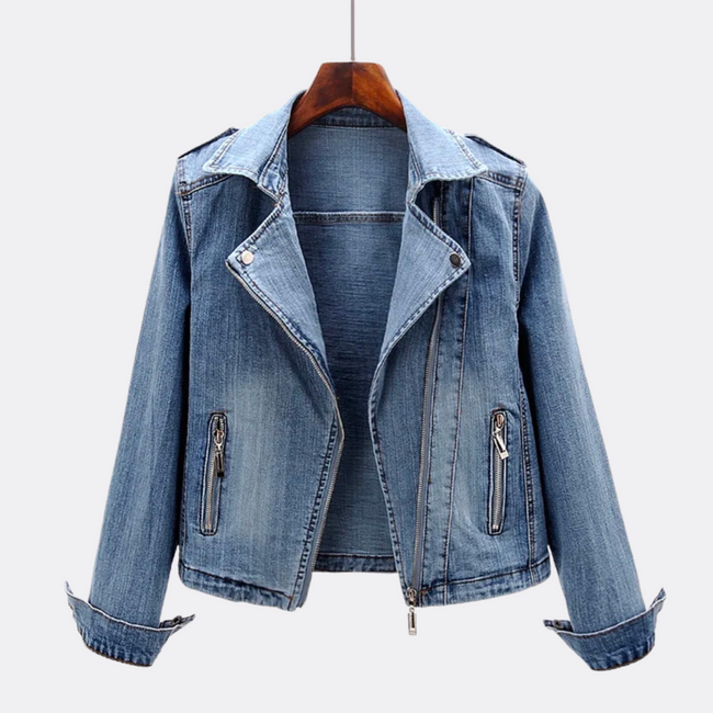 Chloe | Cropped Denim Moto Jacket for Women