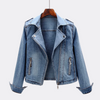 Denim Moto Jacket Women Fitted Zip Front Cropped Cotton