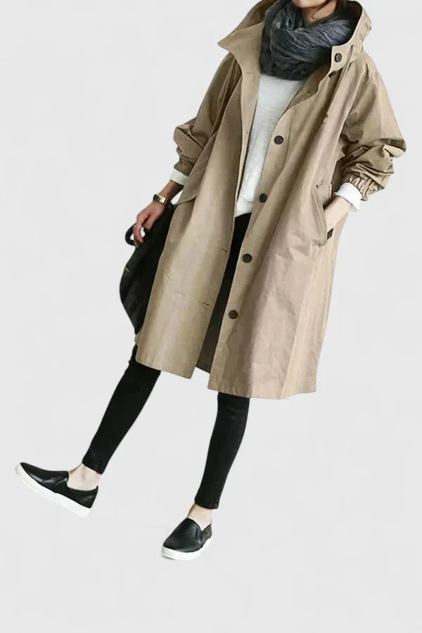 Hooded Coat Women Oversized Fit Adjustable Hood Elastic Cuffs