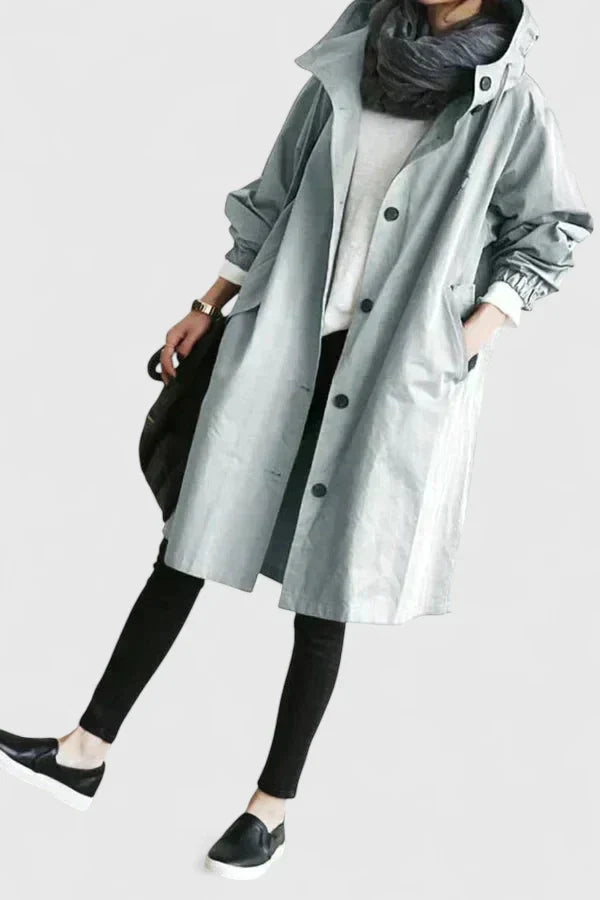 Hooded Coat Women Oversized Fit Adjustable Hood Elastic Cuffs