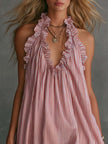 FJØRNA V-neck mini casual dress, lightweight fabric, sleeveless design, and flattering fit perfect for everyday wear.