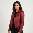 PU Leather Biker Jacket Women Vintage Fitted Silver Zip