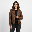 PU Leather Biker Jacket Women Vintage Fitted Silver Zip
