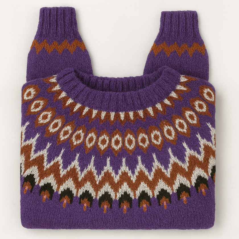 Retro Knit Pullover Sweater Women Round Neck Relaxed Fit