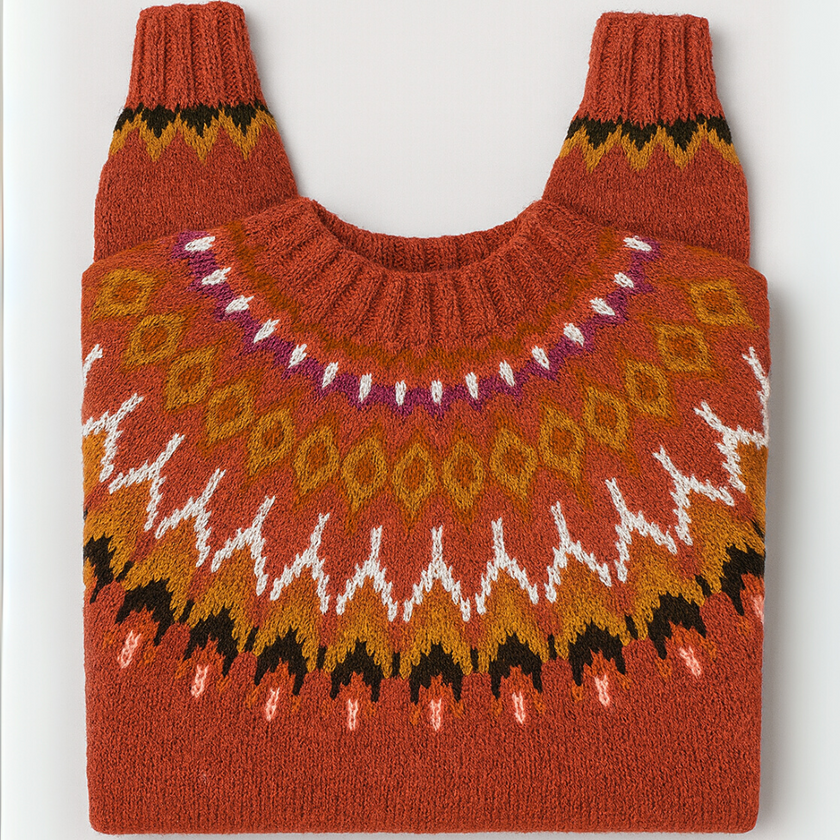 Retro Knit Pullover Sweater Women Round Neck Relaxed Fit