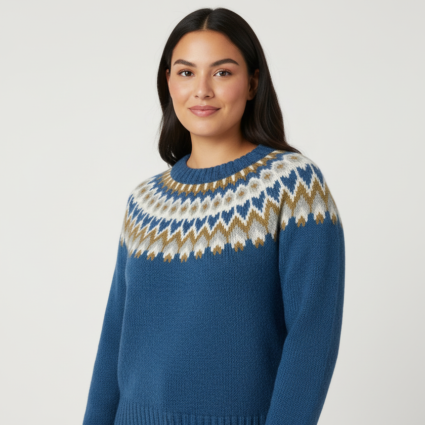 Retro Knit Pullover Sweater Women Round Neck Relaxed Fit