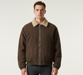 Sherpa Collar Jacket Men Cotton Blend Zip Front Regular Fit