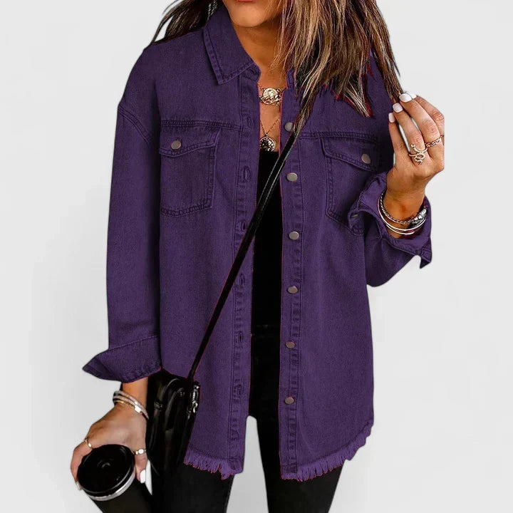 Denim Jacket Women Relaxed Fit Oversized Pockets