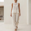 White FJØRNA women's two-piece set with drawstring high neck, stylish co-ord outfit featuring a modern, elegant design.