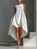 White linen sleeveless midi dress for women by FJØRNA, featuring a flowing silhouette and minimalist design.