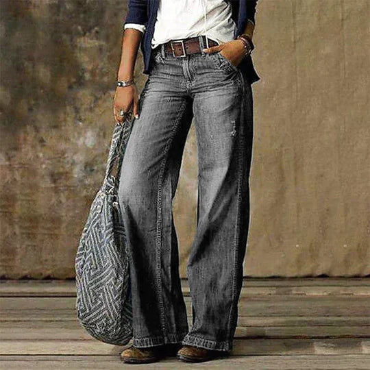 Wide Leg Jeans Women Vintage Wash High Waist Denim