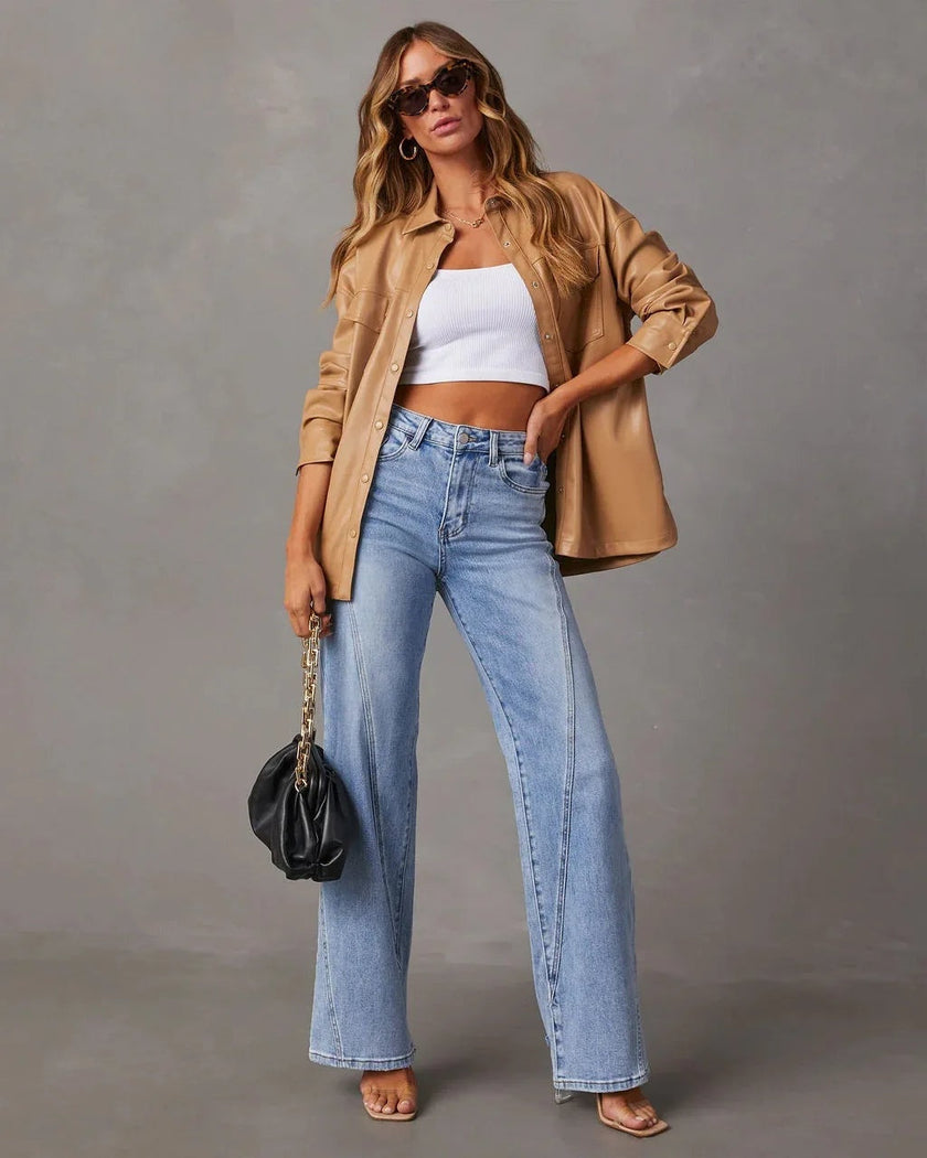 Wide Leg Jeans Women High Waist Light Wash Denim