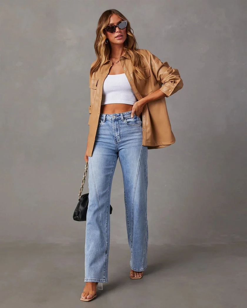 Wide Leg Jeans Women High Waist Light Wash Denim