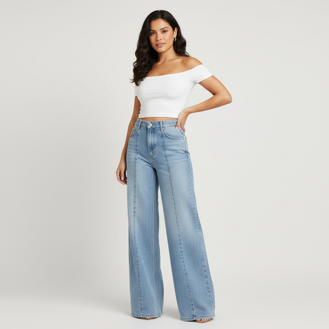 Wide Leg Jeans Women High Waist Light Wash Denim