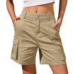 Women’s lightweight summer cargo shorts by FJØRNA, high waist elastic design with casual solid color and functional pockets.