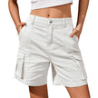 Women’s lightweight summer cargo shorts by FJØRNA, high waist, elastic, casual solid shorts with front pockets.