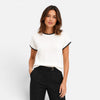 Women’s FJØRNA contrast trim knit top with short sleeves and crew neck, featuring stylish detailing and comfortable fit.