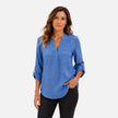 Women’s elegant V-neck long sleeve blouse by FJØRNA, dressy casual top with stylish fit and soft fabric.