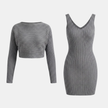 Women’s ribbed knit top and skirt co-ord set by FJØRNA, featuring a matching two-piece knit outfit for casual style.