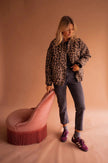 Bomber Jacket Women Leopard Print Oversized Snap Front