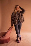 Bomber Jacket Women Leopard Print Oversized Snap Front
