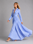 Women’s striped maxi shirt dress by FJØRNA featuring a cinched waist and flowing summer style.