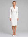 Women's tailored double-breasted blazer midi dress by FJØRNA, formal occasion style, featuring a fitted blazer design and elegant silhouette.