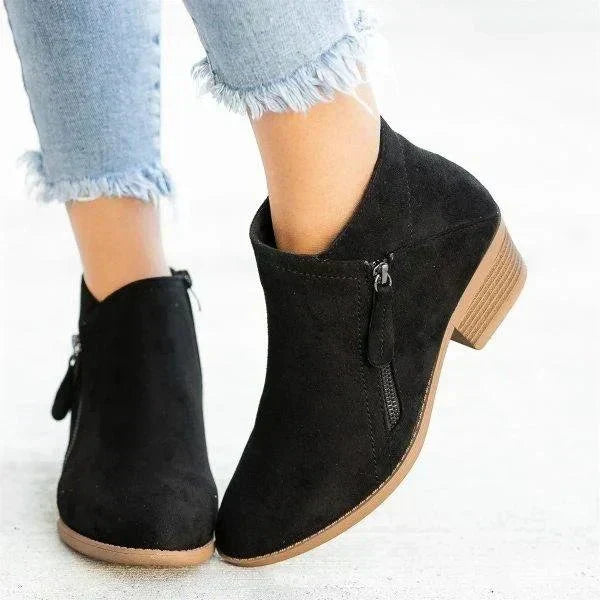Lieke | Women's ’s Ankle Side Zip Design Boots with Low Heel