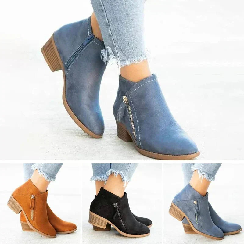 Lieke | Women's ’s Ankle Side Zip Design Boots with Low Heel