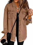 Denim Jacket Women Longline Oversized Frayed Hem Snap Front